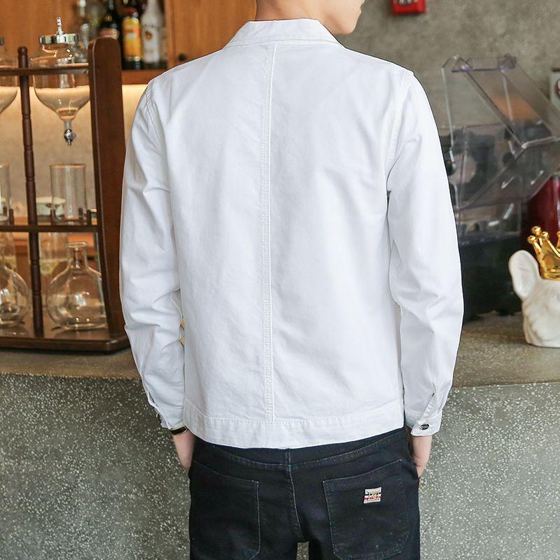 Áo Khoác Denim, Dành Cho Nam Giới, Phong Cách Mùa Xuân Và Mùa Thu, Thiết Kế Hợp Xu hướng Dáng Ôm, Màu Trơn Phong Cách Hàn Quốc, Chàng Trai Thông Minh, Thích Hợp Cho Mùa Xuân, Áo Khoác Nam 4