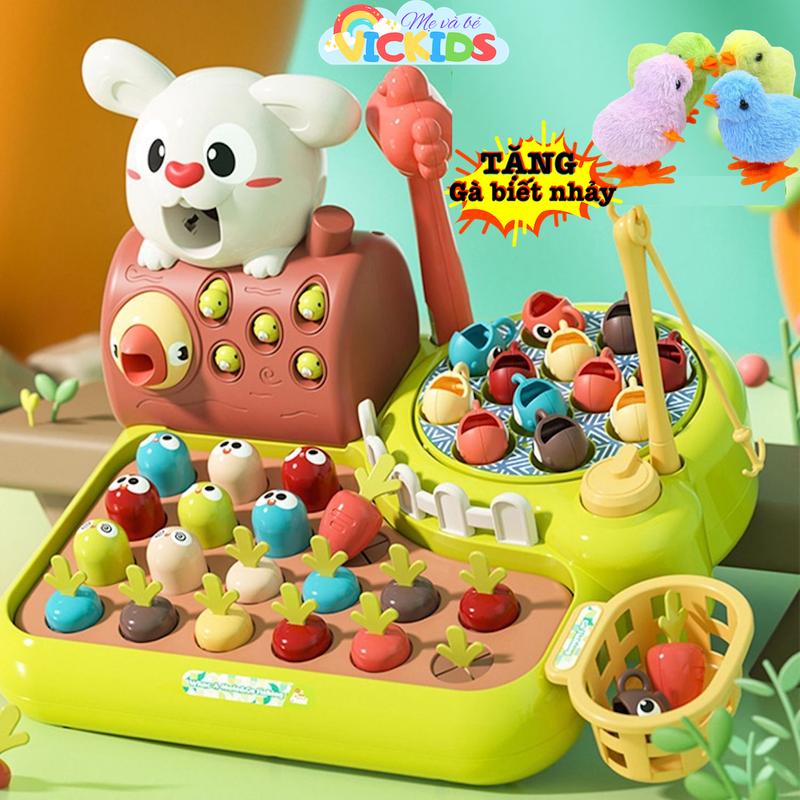 Nông Trại Vui Vẻ Đa Chức Năng Gồm Trò Chơi Câu Cá, Chim Sâu Tha Mồi, Đập Chuột, Thỏ Nhổ Cà Rốt Vui Nhộn, Đồ Chơi Giáo Dục Sớm 4 Trong 1, Tặng Gà Chạy Cót