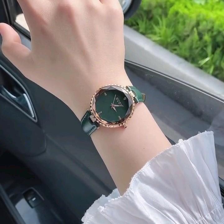Đồng Hồ Guou Xanh Dây Da  Nữ Đeo Tay Women