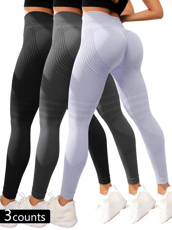 Women's Solid High Waist Sports Tummy Control Leggings, Casual High Stretch Seamless Yoga Leggings, Ladies Sportswear for Indoor Outdoor Wear, Gym Clothes, Ribbed Tight Fit Pants, Legging Fitness 4