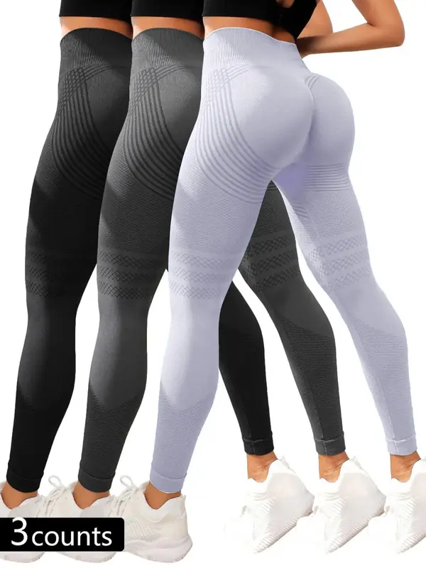 Women's Solid High Waist Sports Tummy Control Leggings, Casual High Stretch Seamless Yoga Leggings, Ladies Sportswear for Indoor Outdoor Wear, Gym Clothes, Ribbed Tight Fit Pants, Legging Fitness 4