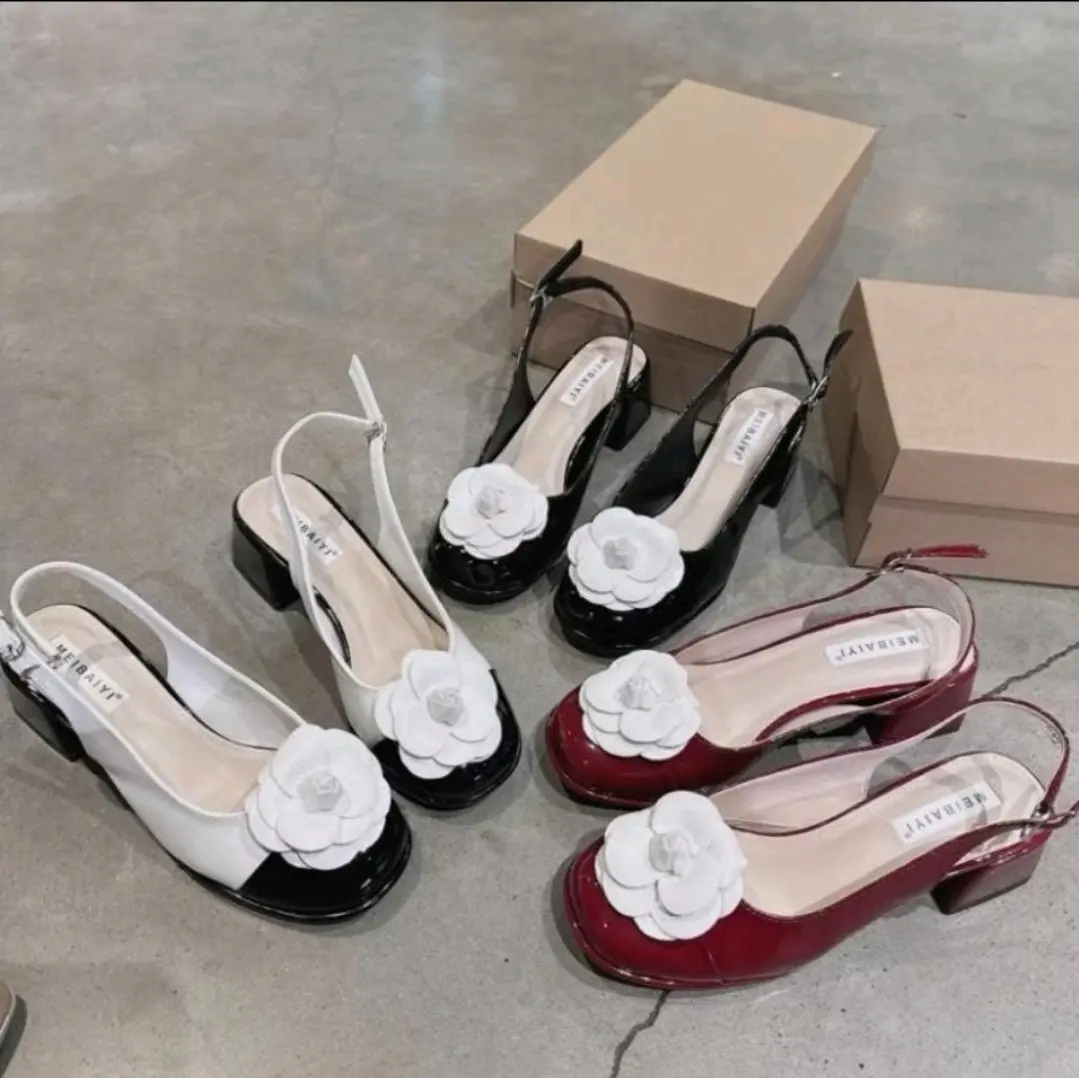 Dép Cao Gót Nữ Bít Mũi Gắn Nơ Xinh Cao 5cm