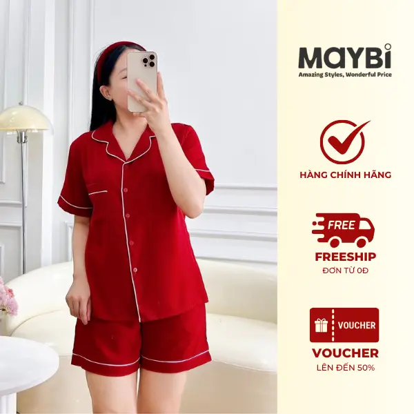 [MAYBI PYJAMA] Bộ Pyjama Suông Lụa Tay Ngắn Viền Cho Nữ