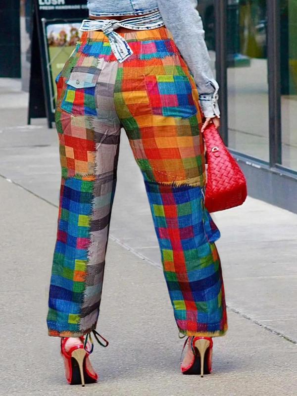 Women's Plaid Print Drawstring Pants, Casual Pocket Trousers for Daily Wear, Ladies Bottoms for All Seasons 1