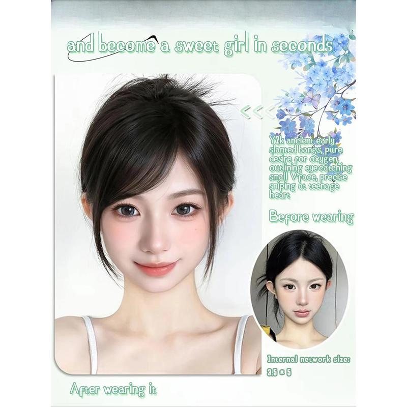 Mảnh Tóc Giả Tóc Mái Bằng Sợi Tổng Hợp, Phong Cách Ngọt Ngào Thanh Lịch, Dành Cho Phụ Nữ, Tóc Mái Giả Mini, Màu Đen Và Nâu, Dây Nối Tóc Giả, Thích Hợp Cho Bé Gái 2