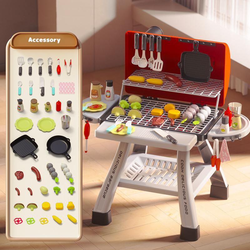 Pretend Play Barbecue Toy, Simulated Barbecue Toy with Light & Spray, Outdoor Cooking Toy for Kids, Pretend Play Toy for Boys & Girls (Bring your own 3*"AA" batteries) 6