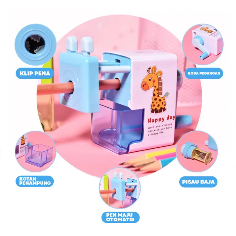 [READY] Aimilo Rautan Serutan Pensil Putar Gaya Kartun Sharpener Rautan Meja 4 Warna Plastik Pena Stationery 2