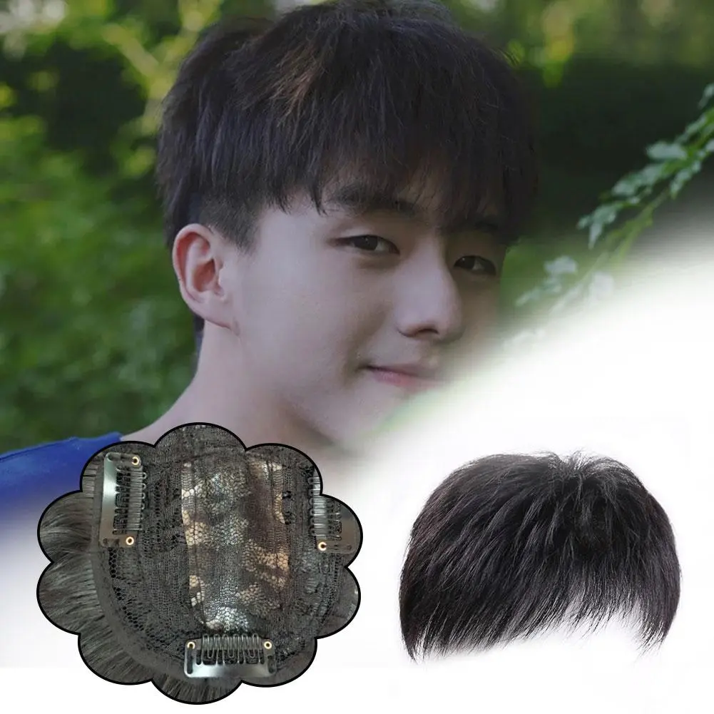 Mens ClipOn Short Hair Wig offers Effective Coverage for Sparse Hair Top Replacement Piece Y5L4