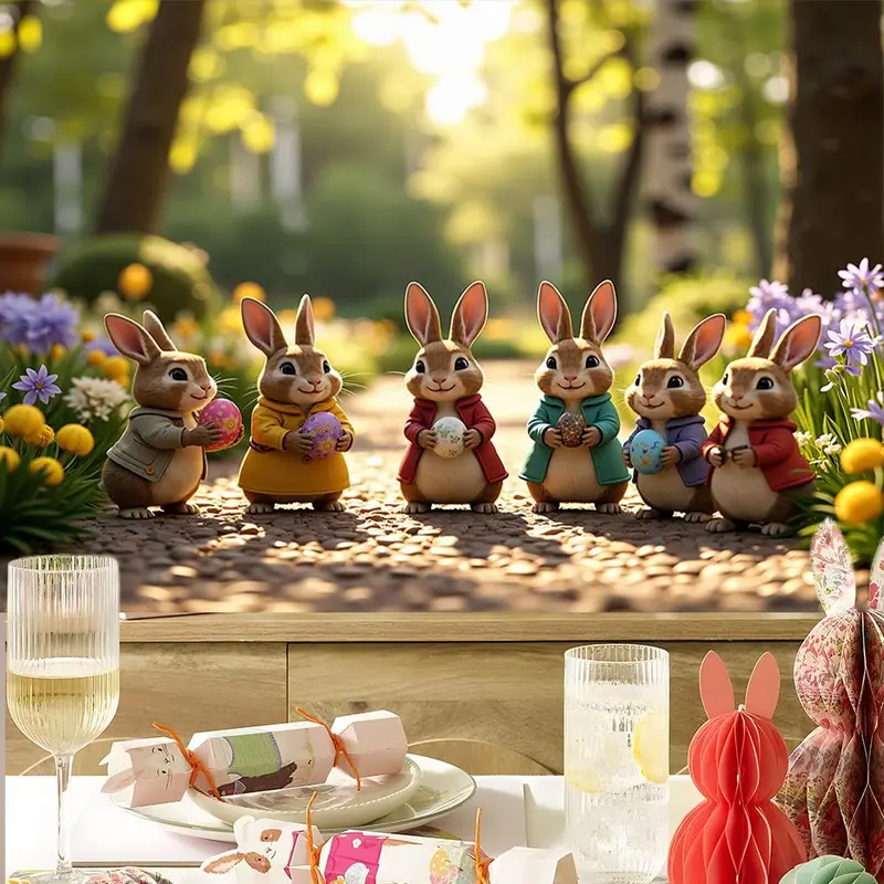 Easter Themed Backdrop, 1 Count Easter Eggs Bunny Pattern Backdrop, Party Decoration Banner for Home Living Room Bedroom, Ornaments 5