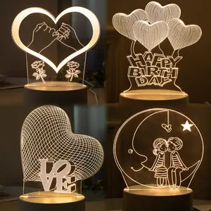 Pplusbentuk hati Lampu Akrilik 3D / Steker + sakelar / warna keren lampu kamar aesthetic / lampu malam LED / lampu tidur aesthetic / hadiah lampu malam berubah warna / hadiah ulang tahun / hadiah pernikahan/promo elektronik termurah Putih Usb
