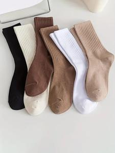 Paquete de 6 pares de calcetines para mujer, todos de color sólido, estilo casual básico, cómodos y transpirables para uso diario, calcetines para todas las estaciones