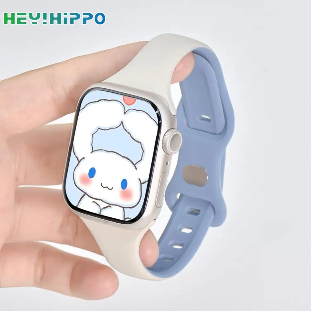 Dây đeo silicon thắt lưng mỏng dễ thương, phù hợp với dòng đồng hồ apple 8/7/6/ 4 / 5 / SE / 3 / 2, thiết kế khóa bướm, phù hợp với iwatch 45/44/42/41/40/38/ 49mm