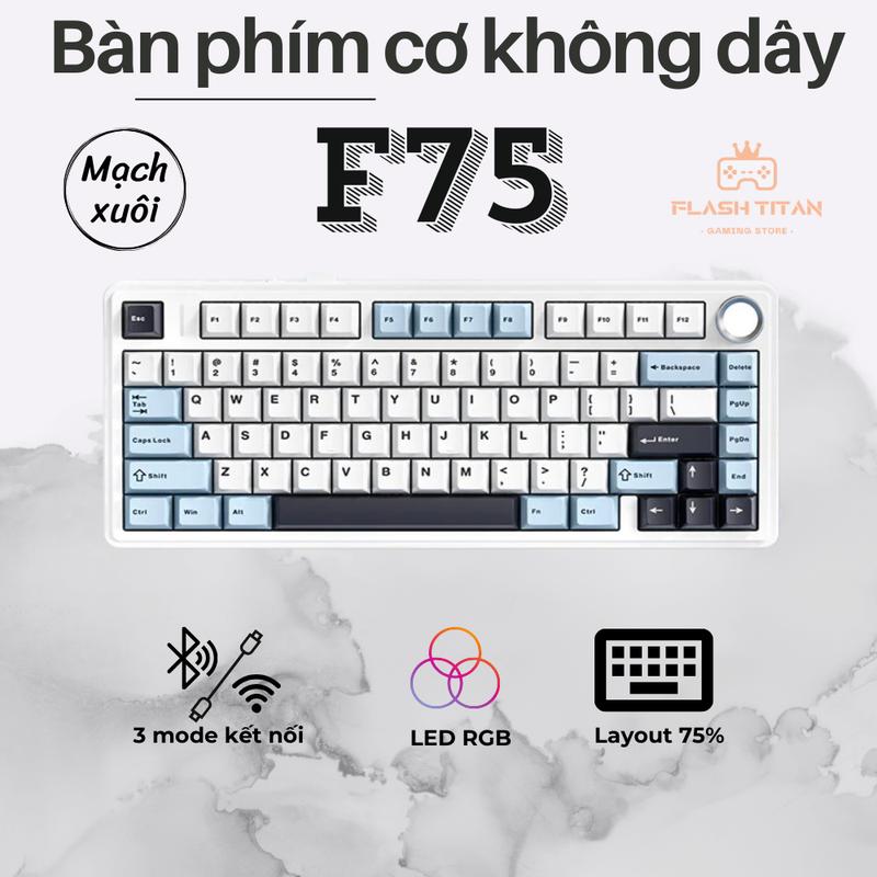 Bàn phím cơ không dây Aula F75 - Thiết kế mạch xuôi - Bản mới 2024 - Hỗ trợ cho Máy tính diện thoại