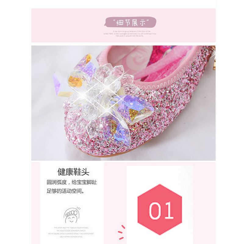 Product Introduction of Frozen Elsa Princess Kids Leather for wer Casual Glitter Children High Heel Girls Shoes Butterfly Knot Blue Pink Sier 6