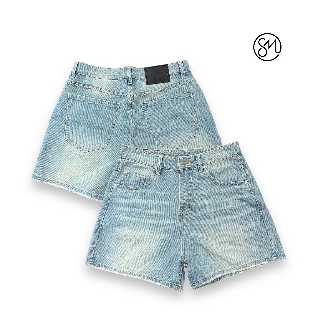 SEA JEANS SHORT - Quần đùi wash sọc form ống rộng