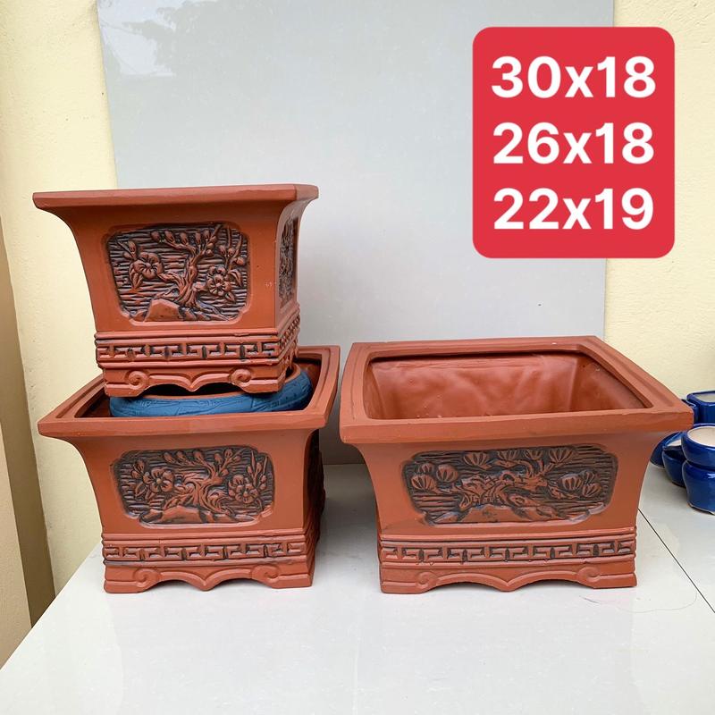 Chậu Vuông bonsai cây cảnh men đỏ gốm Bát tràng 3 size SP884