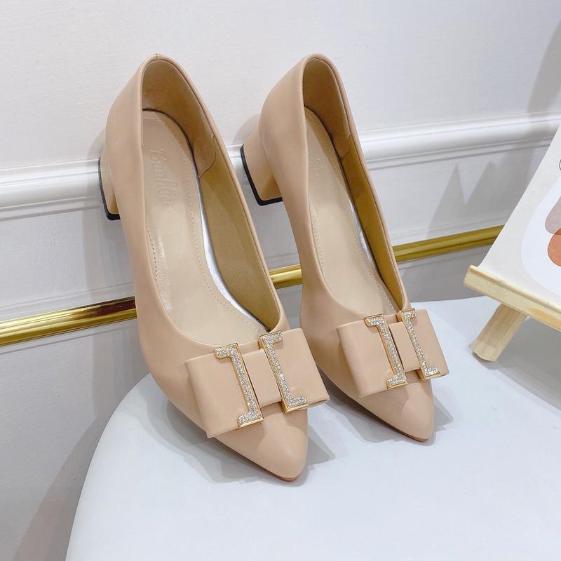 Giày Cao Gót Nữ Mũi Nhọn Giày Búp Bê gót vuông cao 3p khóa chữ H nữ tính - cao 3cm  - size 35 tới 40 mã 3cmHH Shoes Đế Cao bup giay bit got3