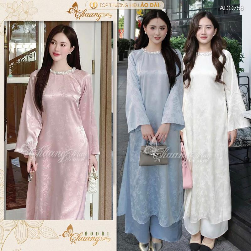  Áo dài cách tân nữ Tâm Giao dáng suông CHAANG may sẵn ADC758 vải gấm Hỷ lá Thanh Trúc xuông bầu dự tiệc cưới lễ tết đẹp 
