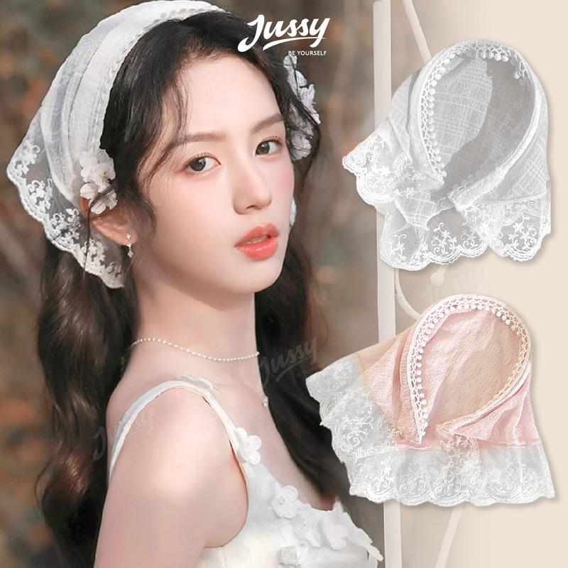 Khăn Băng Đô Tam Giác Phối Ren JBD01 Jussy Official Khăn Turban Trùm Đầu Thời Trang Đi Biển, Chụp Ảnh Phong Nữ Tính Len Hoa Voan Phụ Kiện