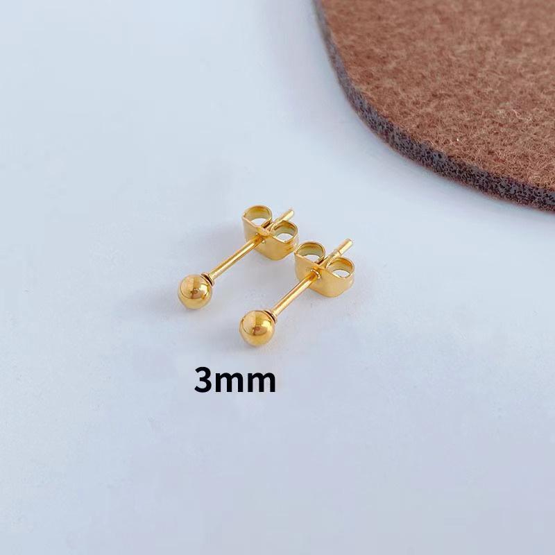 Bông Tai Đinh tán bóng, chất liệu thép titan và thép không gỉ, thiết kế bóng tròn Nhật Bản và Hàn Quốc, bông tai hình hạt đậu vàng, thích hợp cho nữ sinh, chốt tai, mạ điện chân không. 4