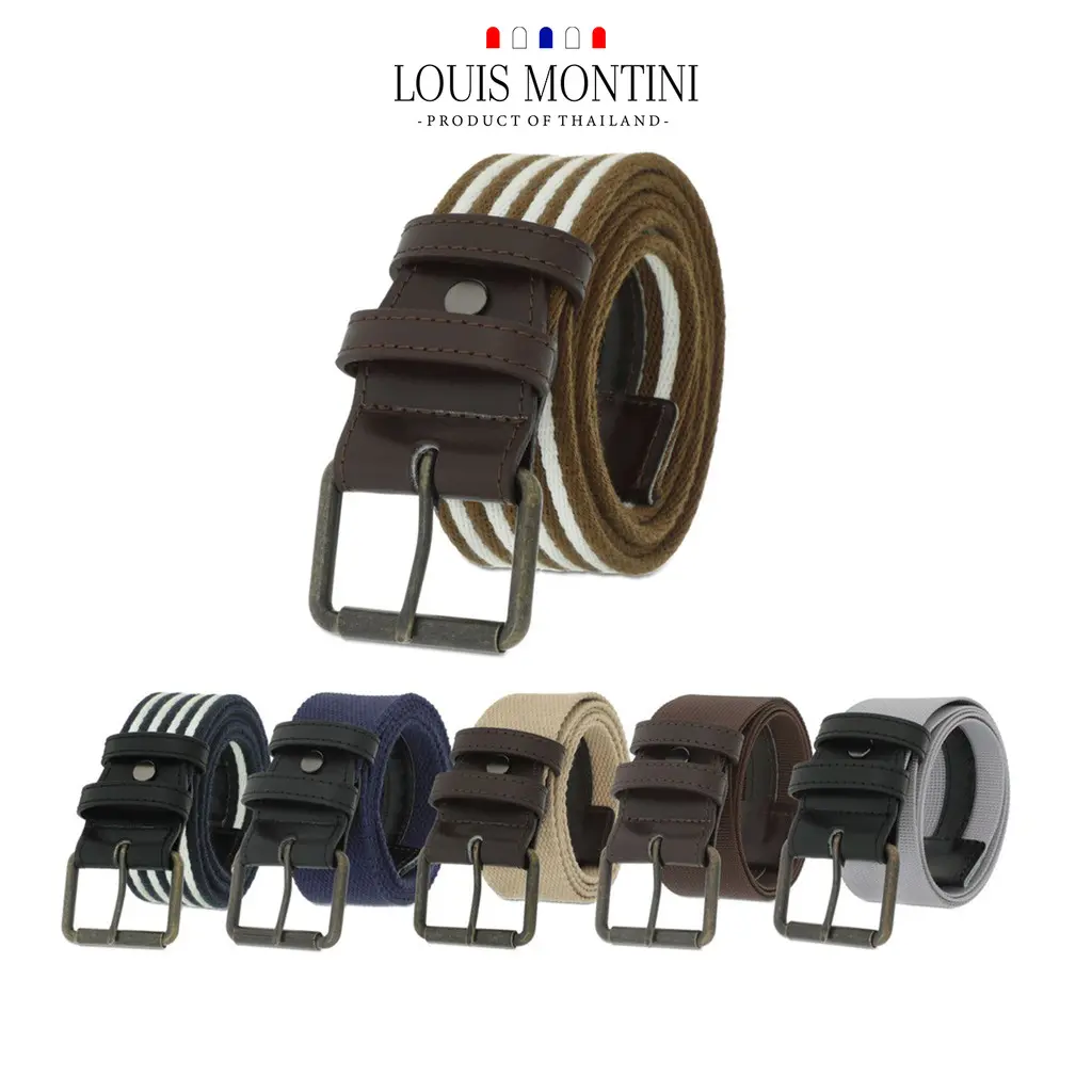 Thắt lưng vải phối da bò thật cao cấp Louis Montini (The Canvas) Canvas Belt MCT26