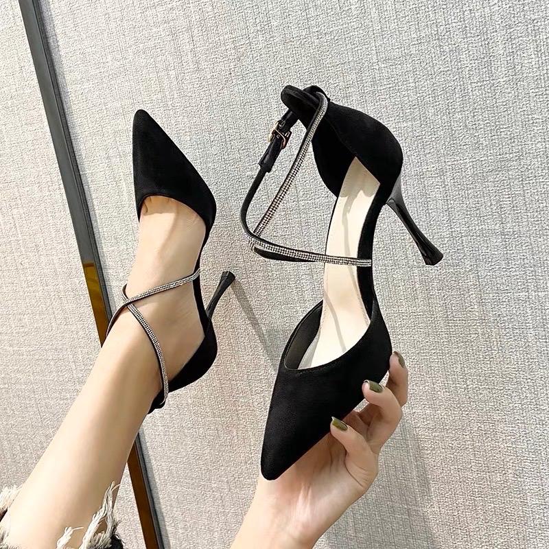  N52 cao gót 9cm 2 dây đính đá vắt chéo sang chảnh sexy GiàY Shoes Nữ DéP Sandal 
