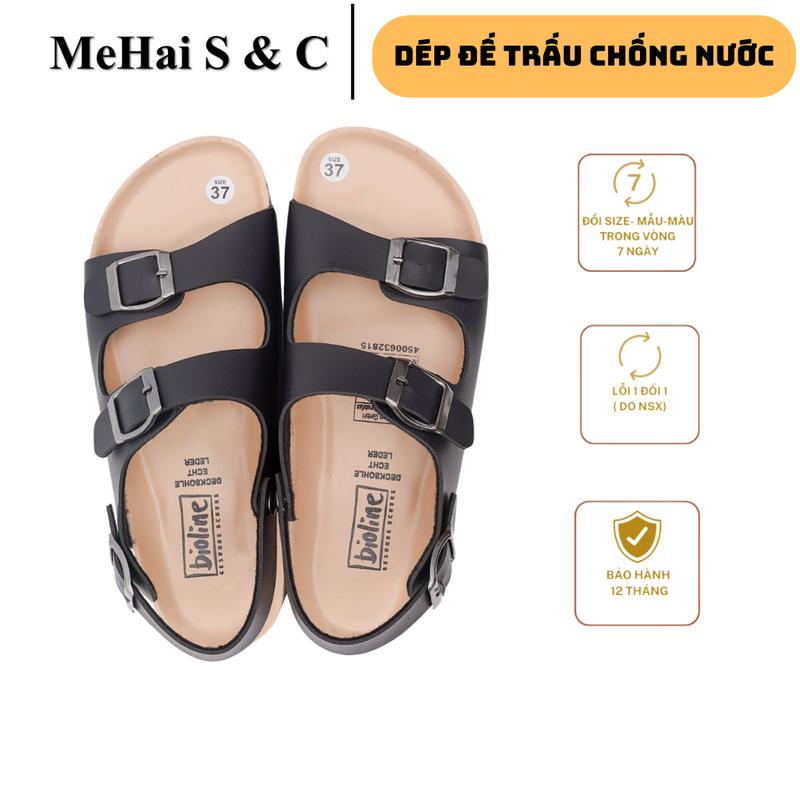 PUK02 - Giày Sandal quai hậu Unisex nam nữ văn phòng đế trấu hai quai ngang da PU cao cấp Bioline Đế Bằng DéP