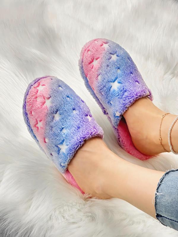 Women's Cute Fluffy Slippers, Trendy Ombre Star Design Plush Fuzzy Slippers, Fashion Soft Warm Cozy Bedroom Slippers for Daily Use 3