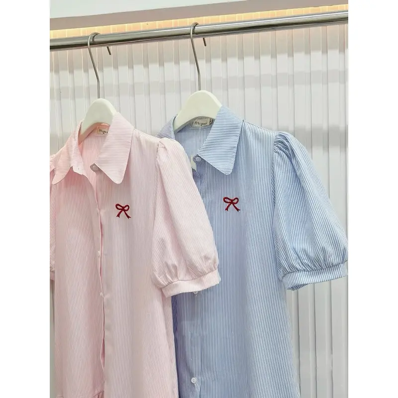 Váy bầu babydoll thiết kể cổ sơ mi thêu nơ đỏ xinh xắn,thiết kế Lachic v52 4