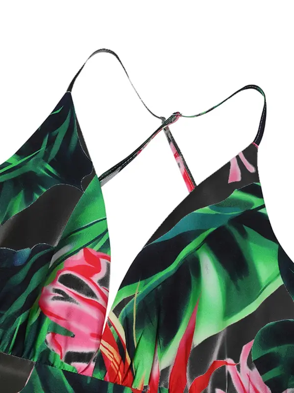 Women's All Over Print Backless Long Dress, Boho Sleeveless Maxi Dress for Beach Holiday Vacation, Ladies Clothes for All Seasons 5