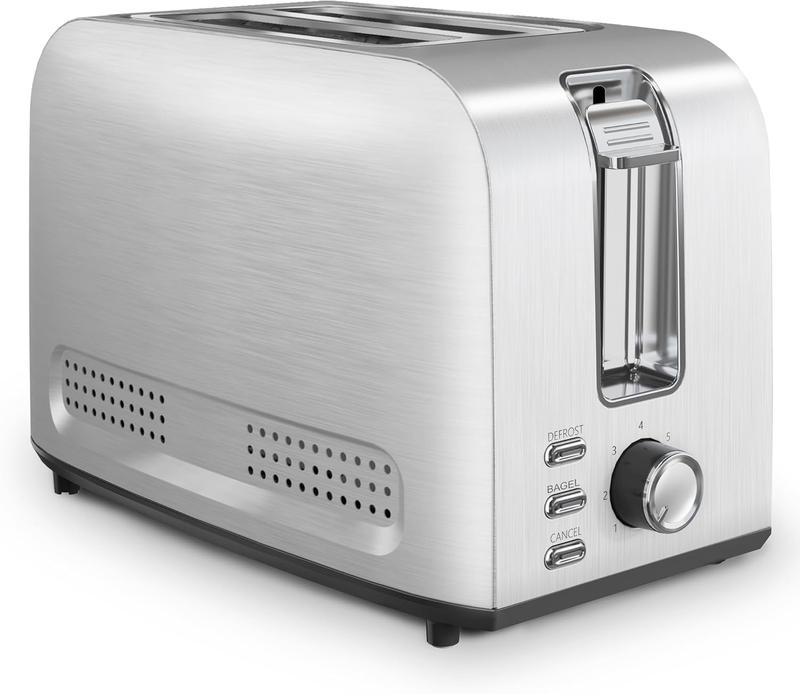 TikTok Shop 2 Slice Toaster Stainless Steel Wide Slot Toaster Multifunctional with 7 Toast Settings Defrost BAGEL Cancel Functions Easy to Operate and Clean 120V 800W Silver Metallic