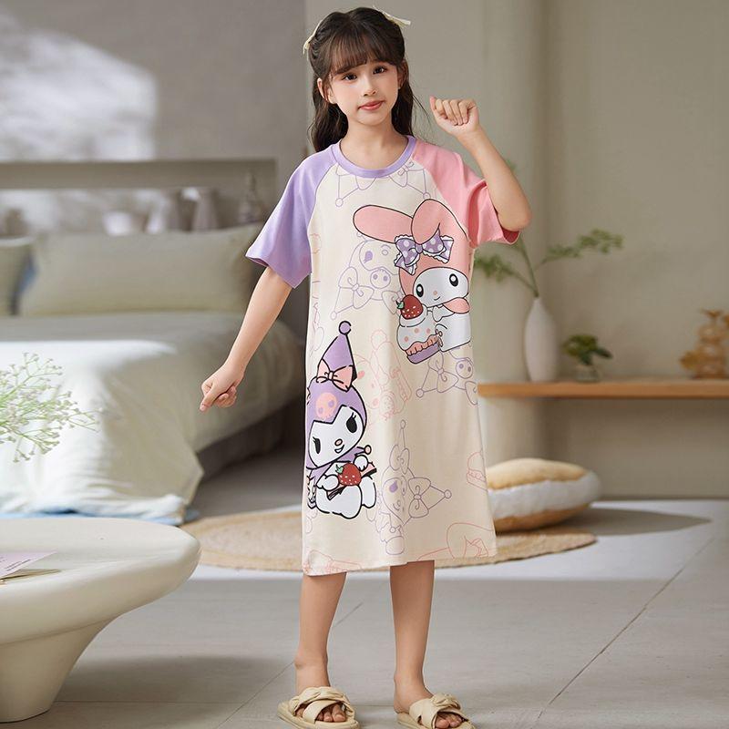 Product Introduction of 2024 New Princess Style Children's Pajamas for Girls Summer Parent-Child Baby Nightdress Thin Large Girl Homewear 1