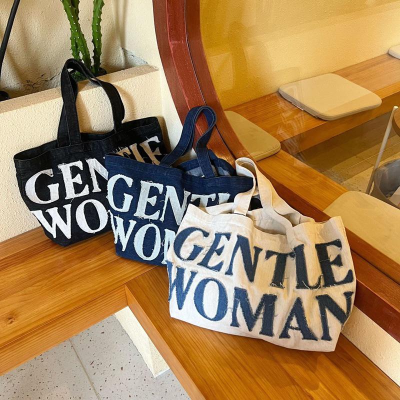 GENTLEWOMAN DENIM TOTE BAG PREMIUM KANVAS IMPORT WANITA / TAS TRENDING BANGKOK THAILAND TOTE BAG / TAS KULIAH KERJA Sekolah 5