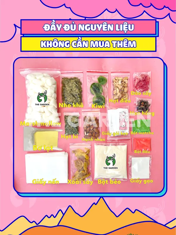 Set Kẹo Nougat Hạnh Phúc THE GARDEN thành phẩm 60 viên 15 nguyên liệu  Ăn Vặt Chua Candy Snack 5