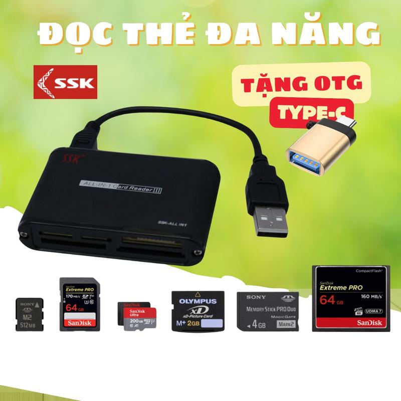 Đầu đọc thẻ nhớ SSK cho thẻ micro SD, CF, M2, MS, XD
