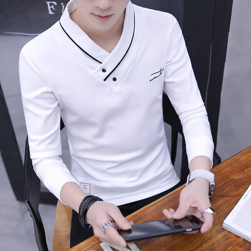 Áo Thun Dài Tay Mùa Thu Đông Áo Lót Lót Lông Cừu Đẹp Trai Cổ Chữ V Độc Đáo Hợp Xu hướng Dáng Ôm Phong Cách Hàn Quốc Cho Nam