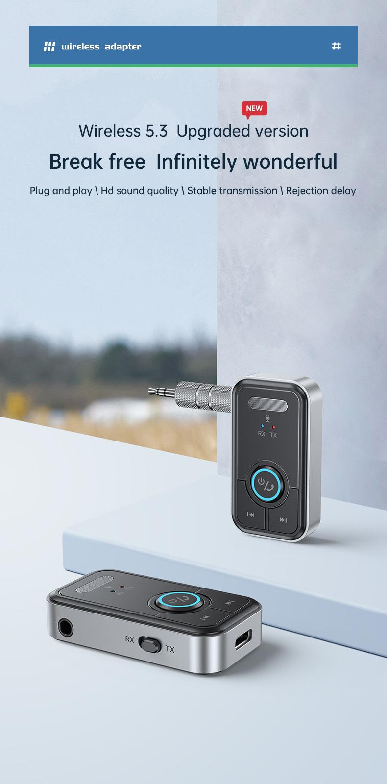 Product Introduction of Bluetooth 5.3 Adapter Transmitter Receiver Wireless Audio for Car Music Headphone Speaker AUX Audio Adapter with 3.5mm Jack 28