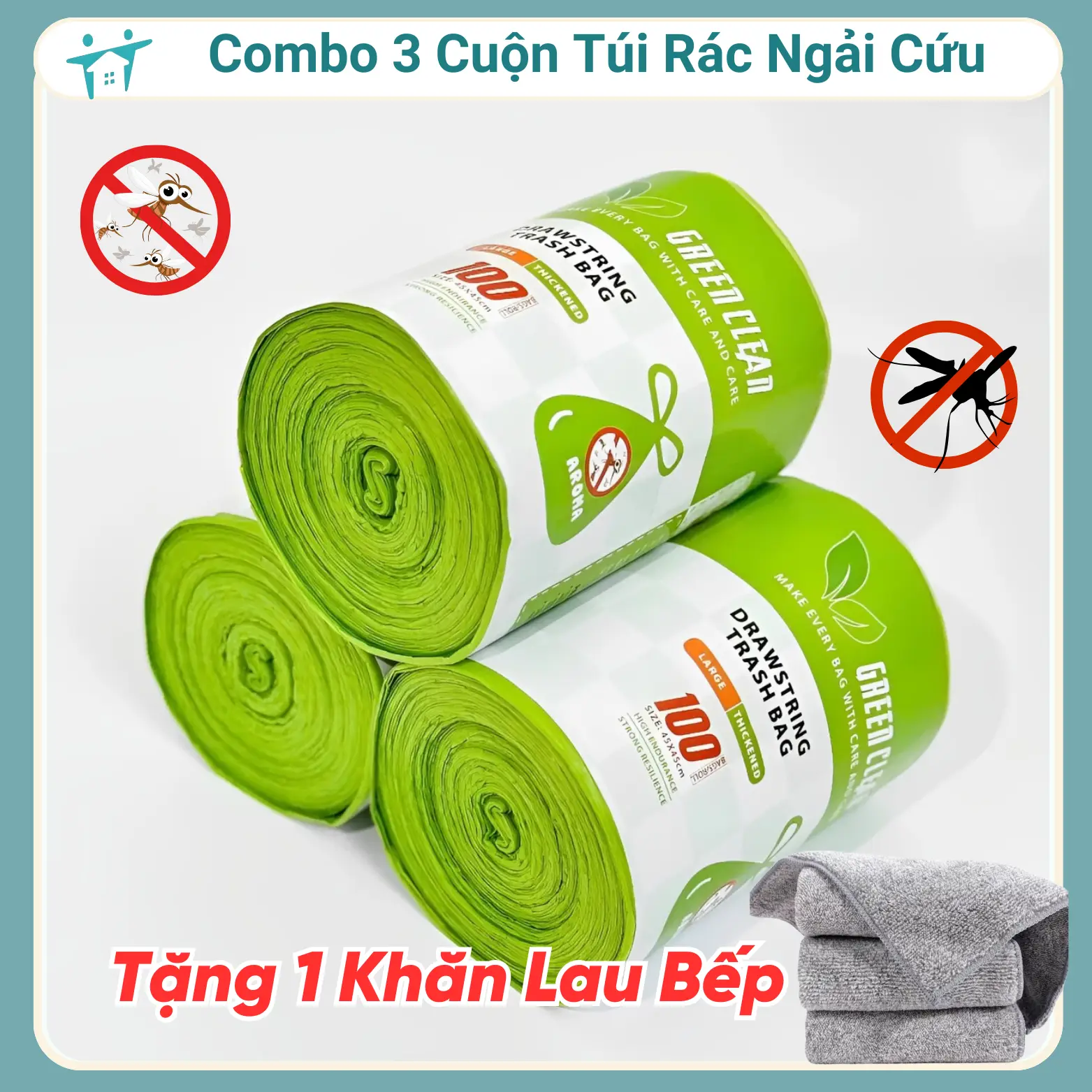 [COMBO 3 CUỘN 150 TÚI] Cuộn Túi Rác Có Dây Rút, Hương Ngải Cứu Chống Côn Trùng Chịu Lực Tốt Kích Thước 40x45cm-Tự Hủy Sinh Học-Kitchen-Thân Thiện Môi Trường