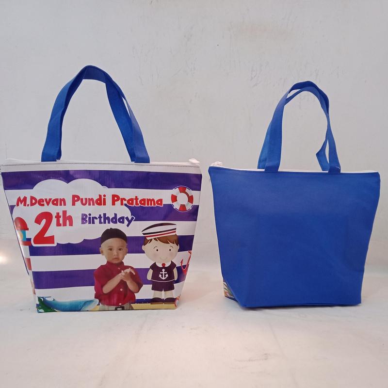 Tas Ulang tahun model perahu zipper isi 30 pcs menggunakan bahan banner frontlite dan Kain spunbond 2