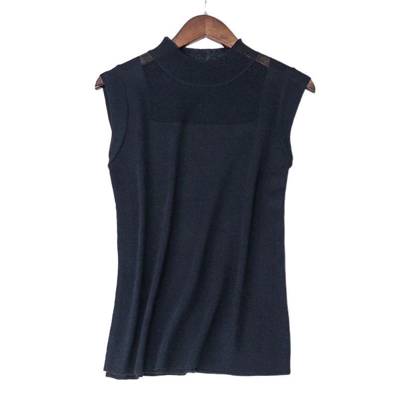 Product Introduction of Knitted Camisole Women's Spring and Autumn Bottoming Shirt Half Turtleneck Outer Wear Sleeveless Ice Silk T-shirt Women's Knitwear Short Sleeve Womenswear Tops 5
