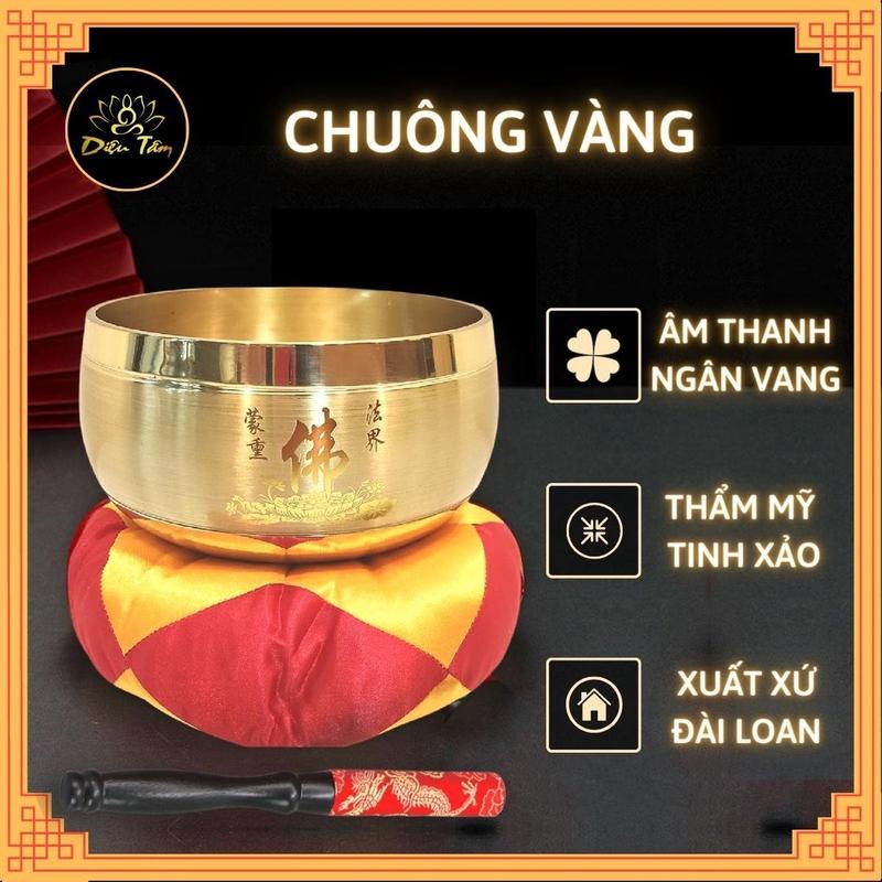 Chuông đồng tụng kinh niệm phật chuông vàng Đài Loan, đồ thờ cúng - shop Diệu Tâm
