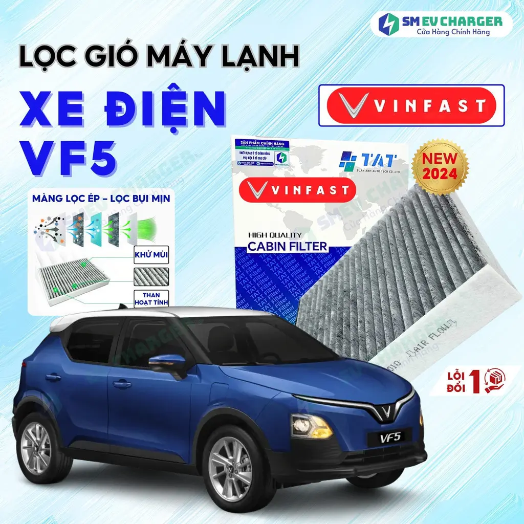 Lọc gió điều hòa VinFast VF5 HEPA Lọc Than hoạt tính Kháng Khuẩn Khử Mùi Lọc bụi mịn PM 2.5 - SMEV Chính Hãng