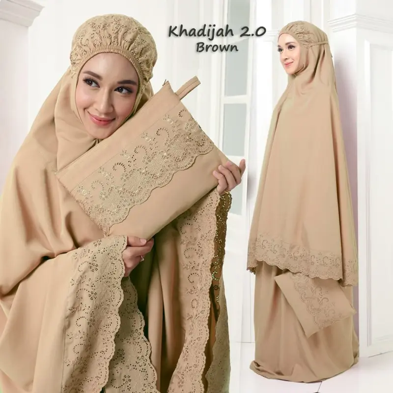 Mukena Dewasa Siti Khadijah Katun Polos Hitam Cokelat Navy Putih 7