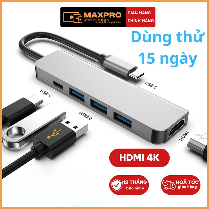 Cổng chuyển đổi Type C sang HDMI, USB cho Macbook, iPad, Laptop. Hub Type C 5 trong 1 to HDMI 4K, 2K.