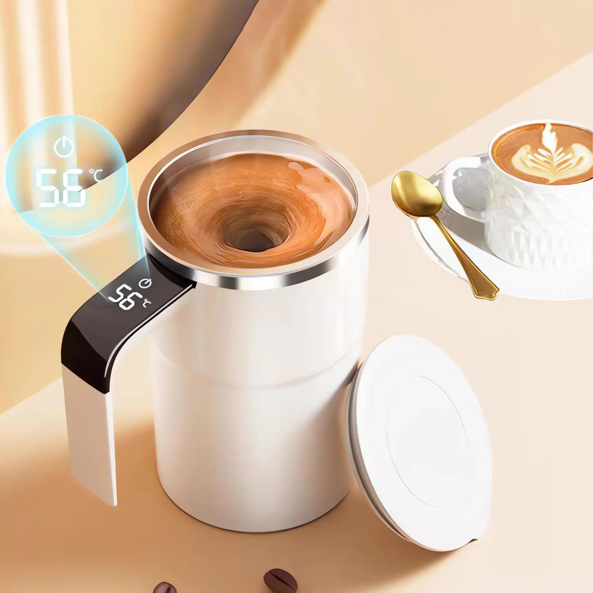 Modern 380ml Electric Magnetic Stirring Coffee Mug, Rechargeable Automatic Mixing Mug, Stainless Steel Travel Insulated Coffee Cup, Stirring Cup with Digital Display Screen