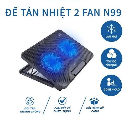 Đế tản nhiệt Laptop 14 15 16 17 inch Cooling Pad X3 N99 - 2 quạt đèn led có nấc nâng lên hạ xuống cho laptop ban phim