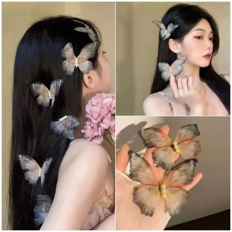 Kẹp Tóc Hình Bướm Điện Tử, Mỏng Như Cánh Sâu, Phụ Kiện Tóc, Phong Cách Mori Siêu Thanh Lịch, Lưới Cổ Điển Đồ Trang Trí Chụp Ảnh Tự Sướng Kẹp Tóc Cô Gái Ngọt Ngào