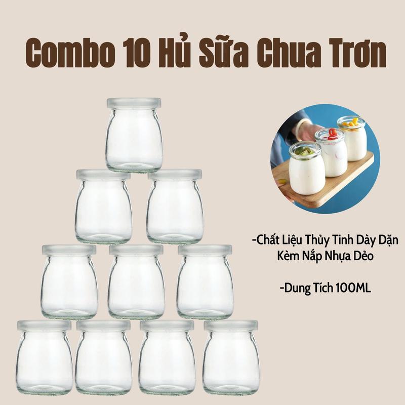 Combo 10 hũ Sữa Chua Trơn,Chất Liệu Thủy Tinh Dày Dặn Kèm Nắp Nhựa Dẻo Dung Tích 100ML,Cốc Làm Sữa Chua Thủy Tinh Chịu Nhiệt Cao,Hủ Sữa Chua,Hủ Đựng Panna cotta