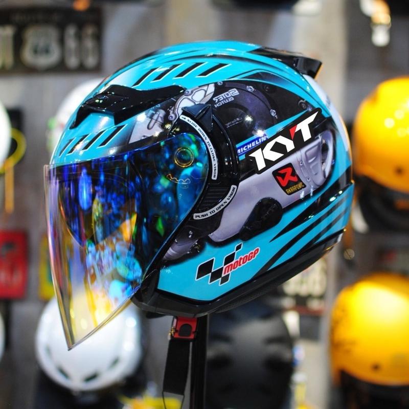 Mũ bảo hiểm 3/4 KLT tem KYT MOTO Xanh Ngọc, chính hãng KLT trang bị 2 kính Helmet