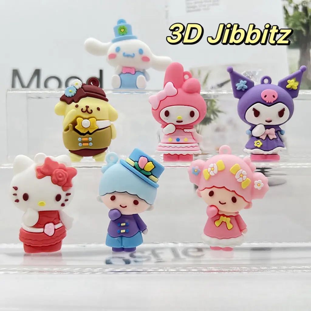 3D jibbitz  Sanrio Melody Kuromi Cinnamon Dog Hello Kitty Series For Women Girls Sandals Slippers